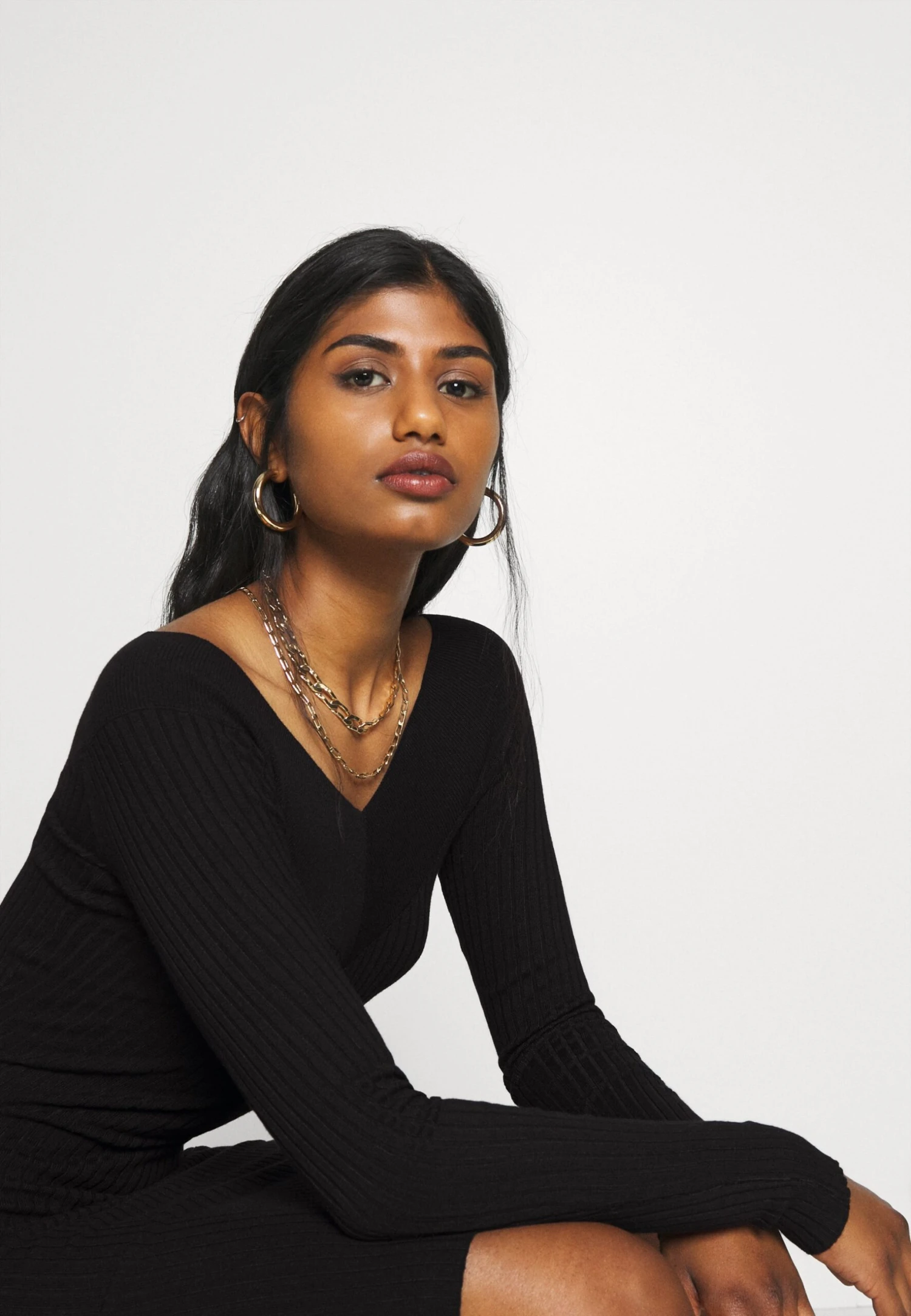 V Ausschnitt Ripp Mini Bodycon StrickkleidTubinoBlack Donna Vestiti EVF21C01P-Q11 6 V Ausschnitt Ripp Mini Bodycon StrickkleidTubinoBlack Donna Vestiti EVF21C01P-Q11 - immagine 4