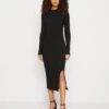 Even&Odd Circ Long Sleeves Midi High Slit Dress - Abito In Maglia - Black -Even&Odd 78ba349cee134afc9057675912a5012b