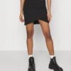 Even&Odd Asymetric Overlap Wrap Mini High Waisted SkirtGonna A TubinoBlack Donna Gonne EV421B09X-Q11