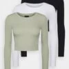 3 PackMaglietta A Manica LungaBlack/White/Light Green Donna T-shirt E Top EVF21D03J-Q11 -Even&Odd 94d2983986d0476ca5bf5961a6057faf