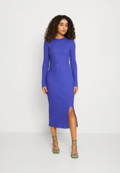 Even&Odd Circ Long Sleeves Midi High Slit Dress - Abito In Maglia - Blue