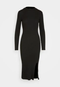 Even&Odd Circ Long Sleeves Midi High Slit Dress - Abito In Maglia - Black -Even&Odd 99fe3bd0627143fca3839945025a19ba